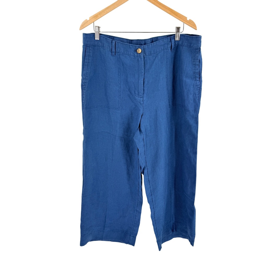 J.Jill Love Linen Crop Pants Blue Large NWT Seaside Wide Leg Coastal Nautical‎